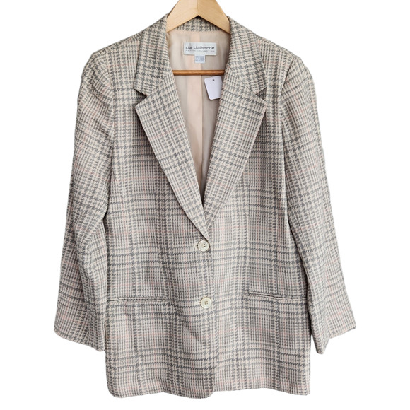 American Vintage Jackets & Blazers - Vintage Liz Claiborne Pink Green Cream Pastel Tweed Suit Jacket Coat M